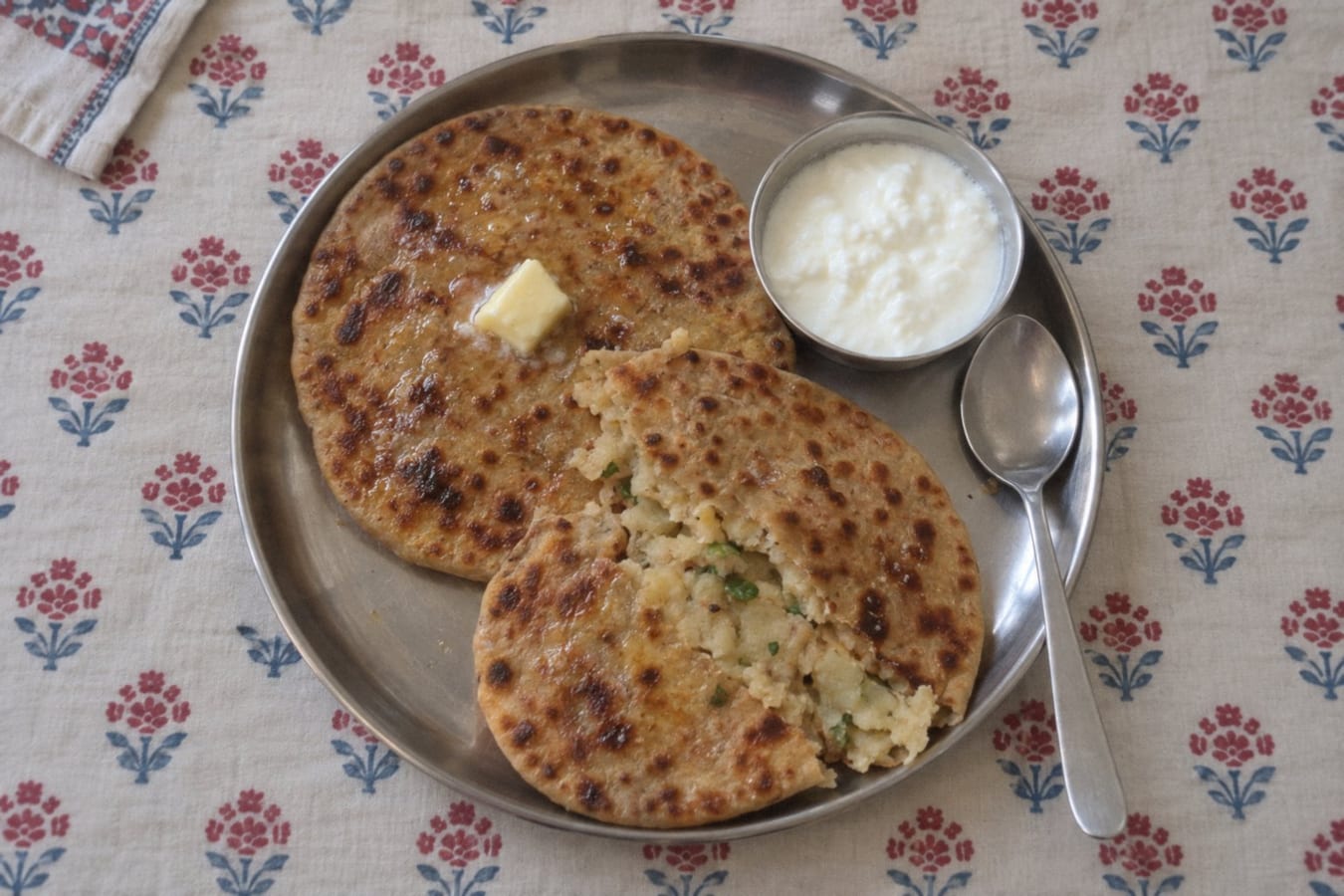 Aloo paratha with curd