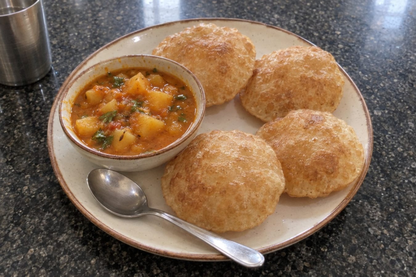 Aloo tamatar sabzi with poori