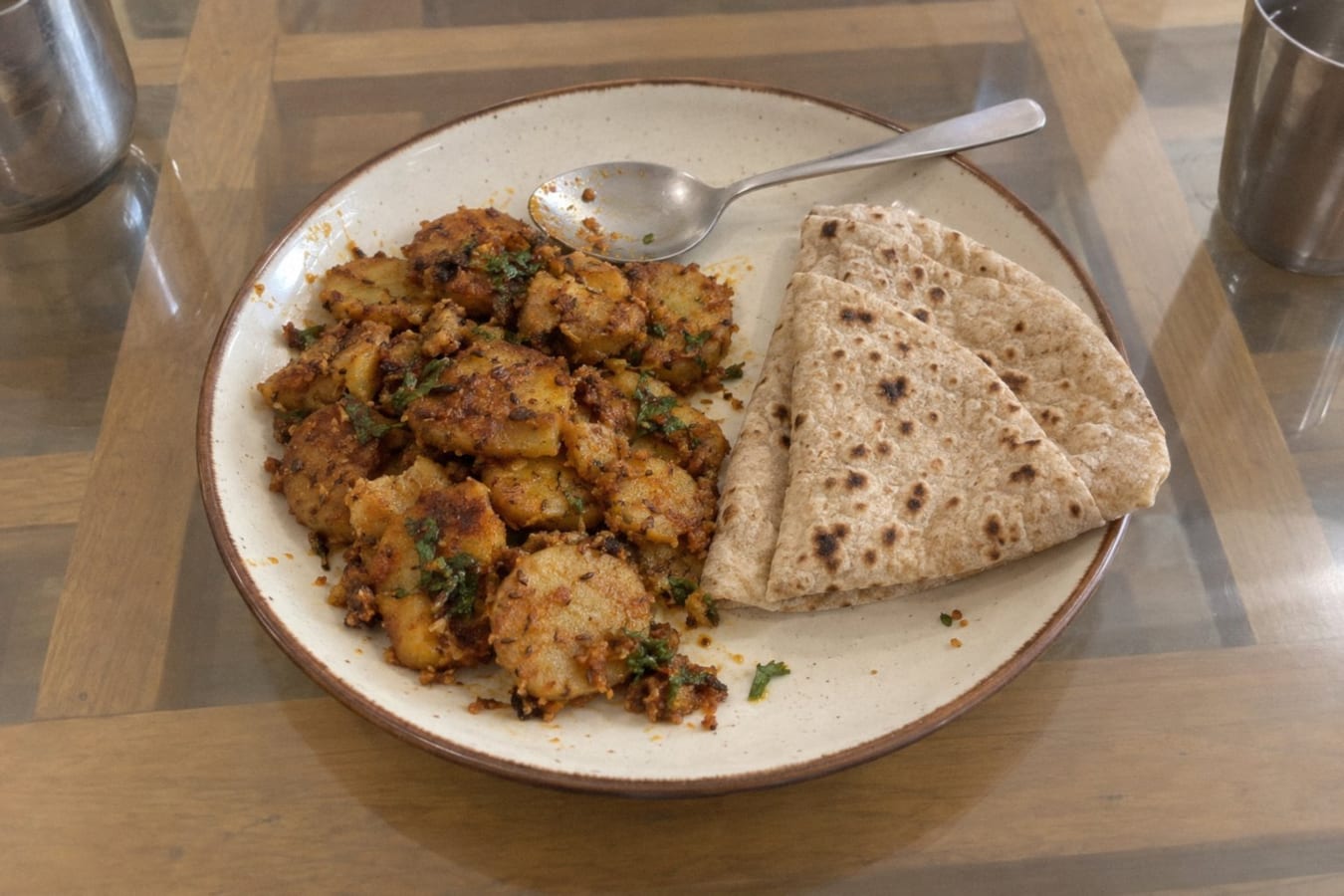 Arbi fry with roti