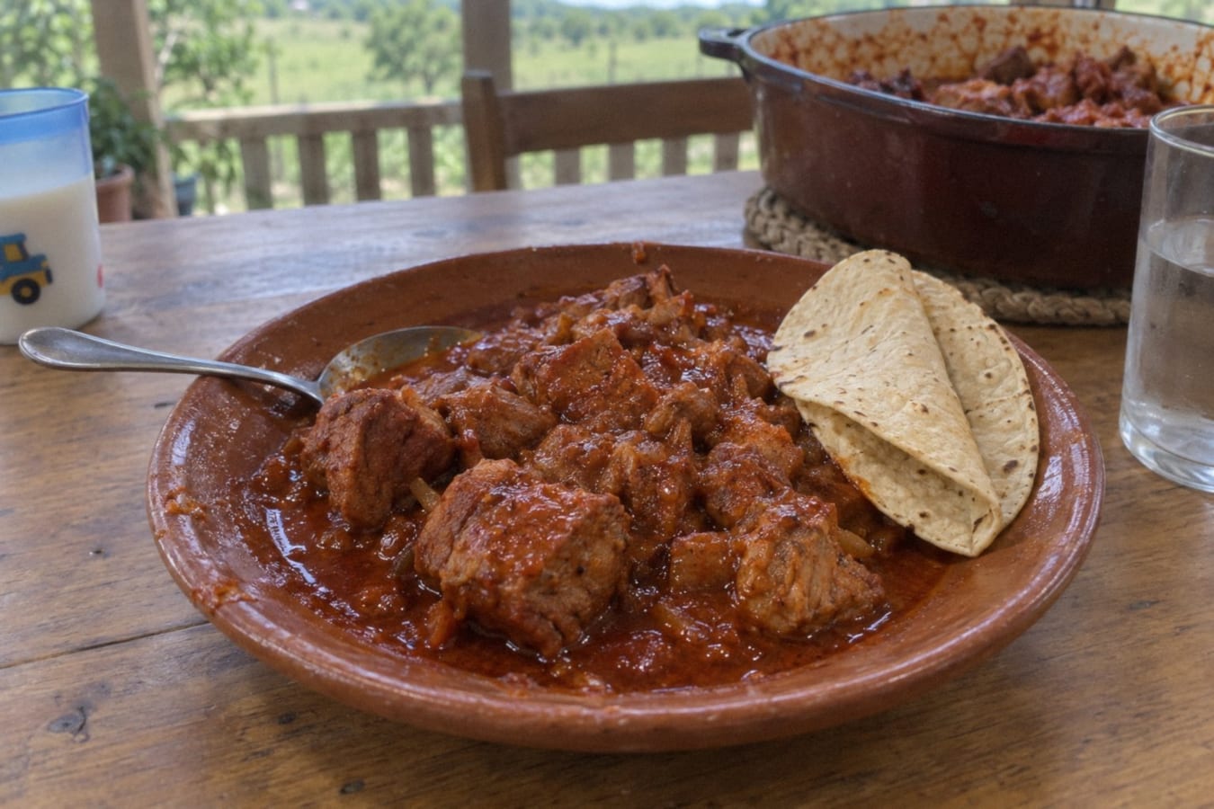 Asado de puerco – pork in red chilli and orange sauce