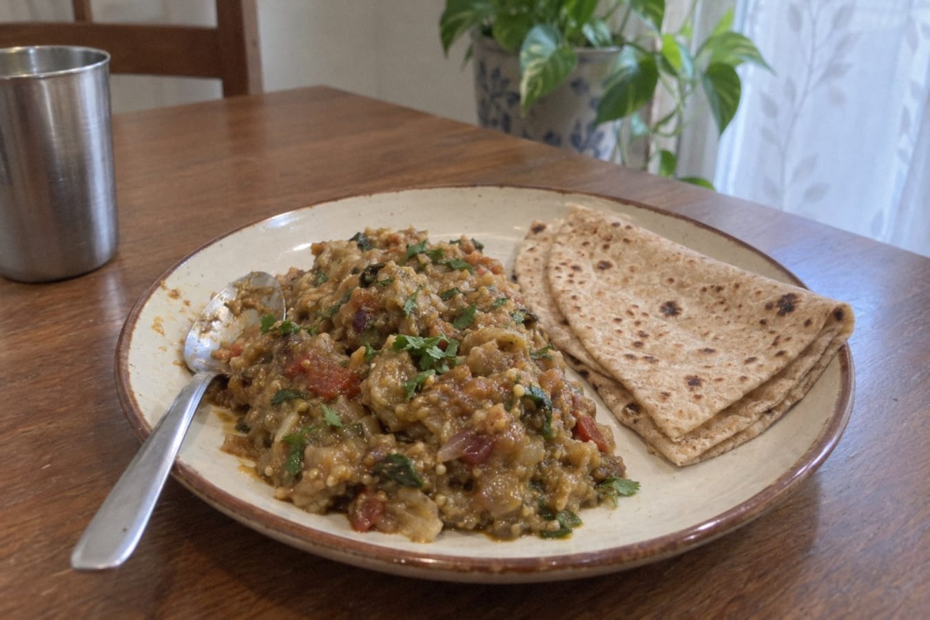 Baingan bharta with roti