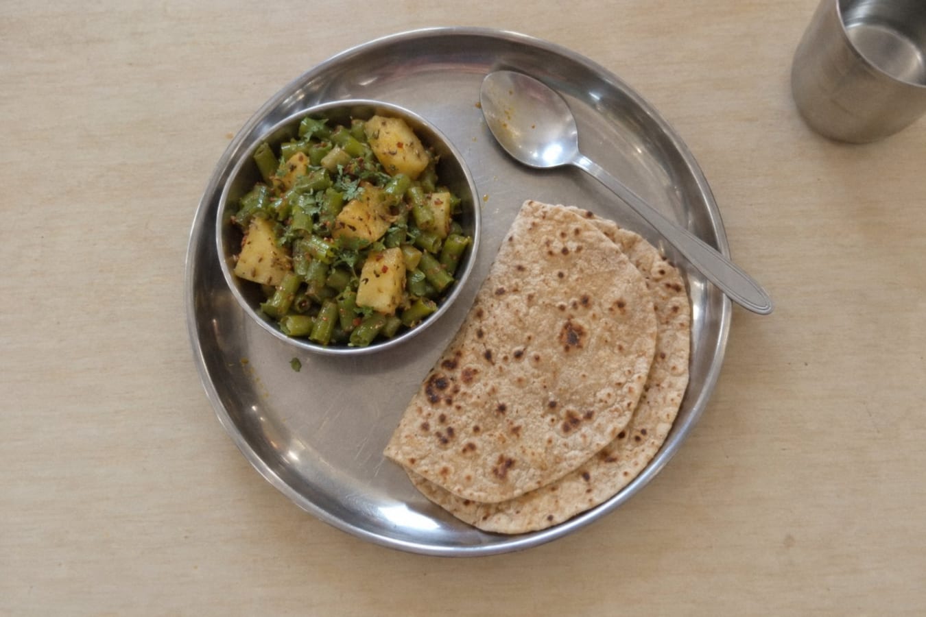 Beans aloo sabzi with roti