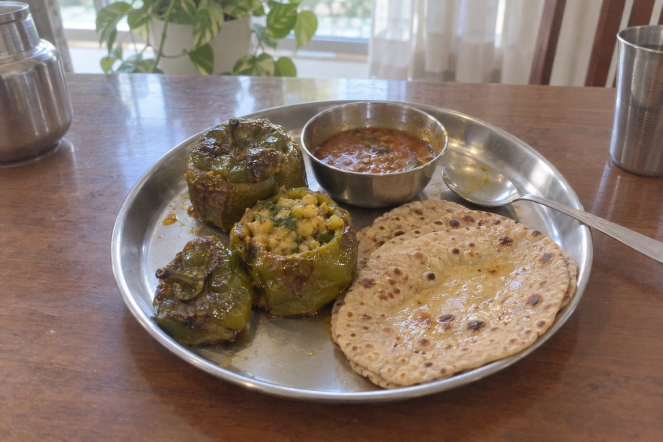 Bharwa shimla mirch with roti