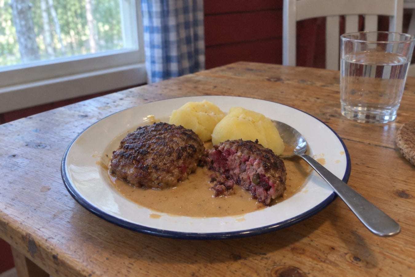 Biff à la Lindström (hamburguesas de carne con remolacha y alcaparras) con papas
