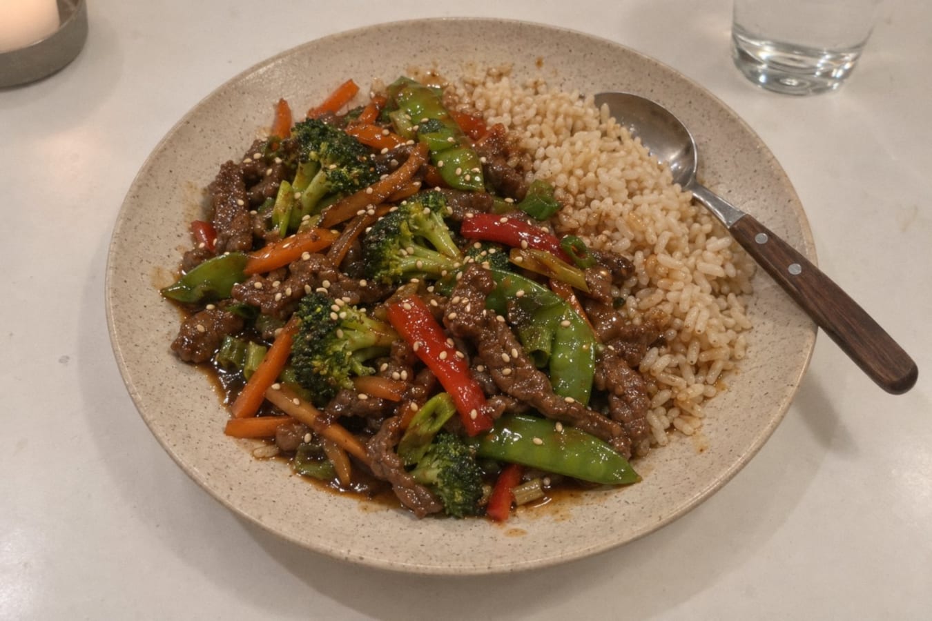 Biffwok med broccoli och sockerärtor