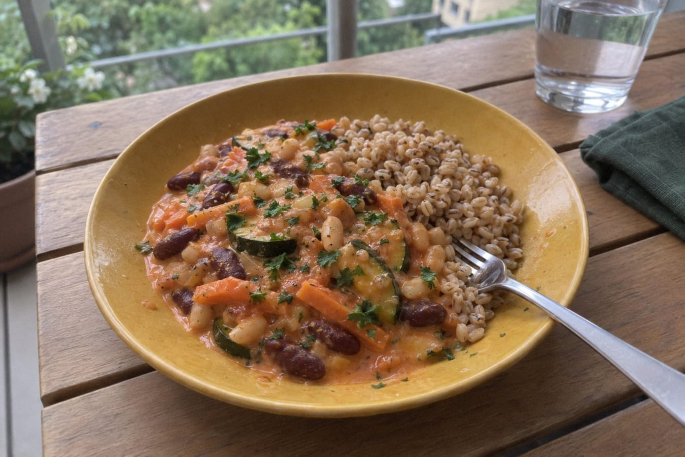 Bean stroganoff with wheat berries
