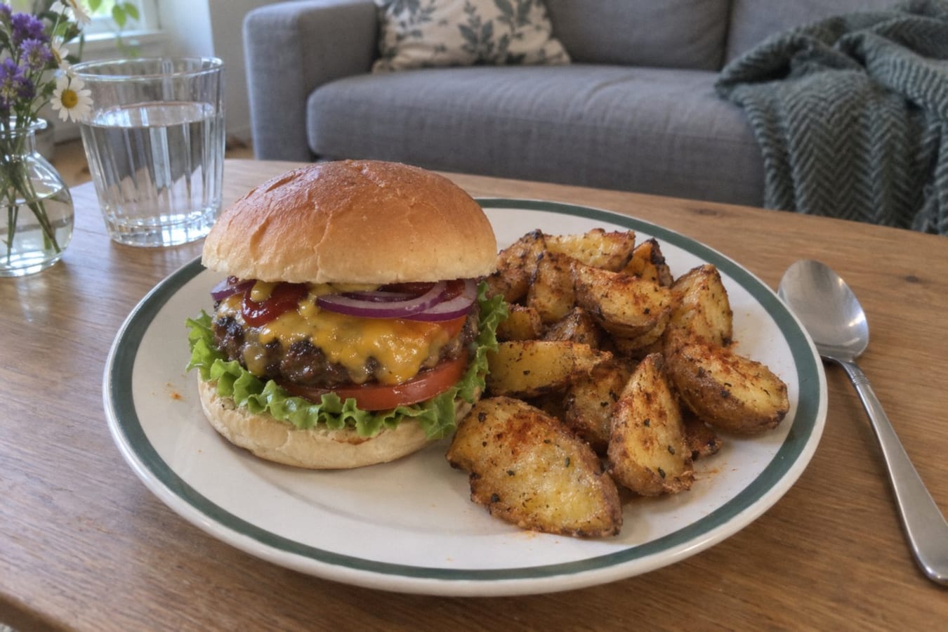 Burgers with potato wedges