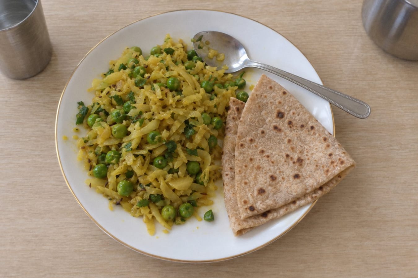 Cabbage sabzi with roti