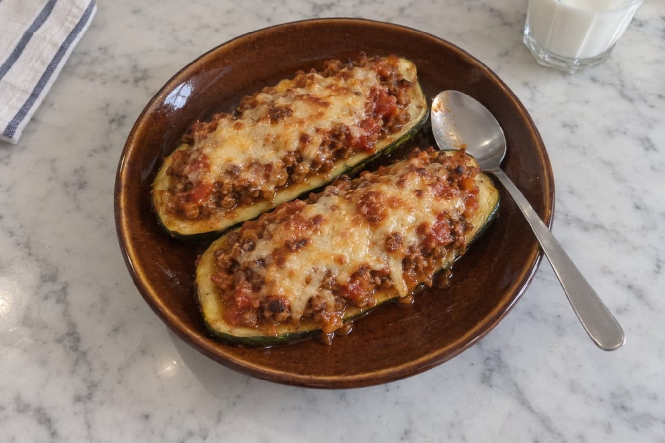Courgettes stuffed with mince