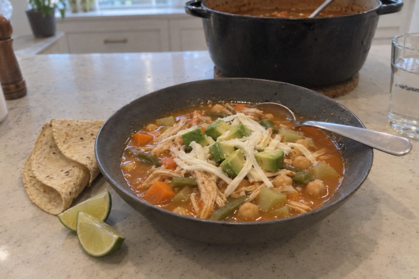 Caldo tlalpeño – chicken, chickpea and chipotle soup
