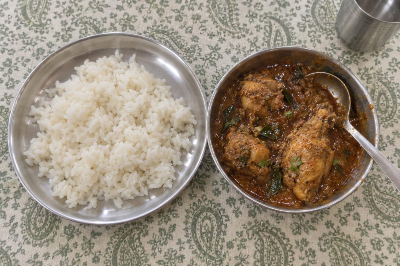 Chettinad chicken with steamed rice