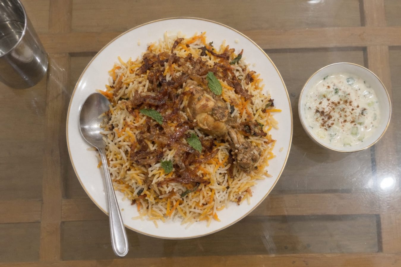 Chicken biryani with raita