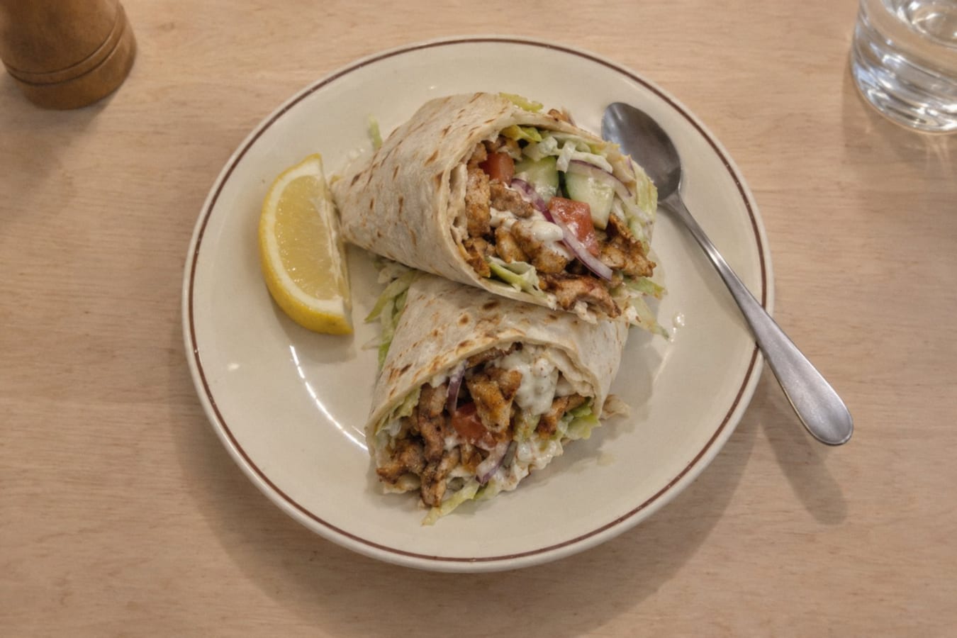 Wraps de kebab de pollo con salsa de ajo