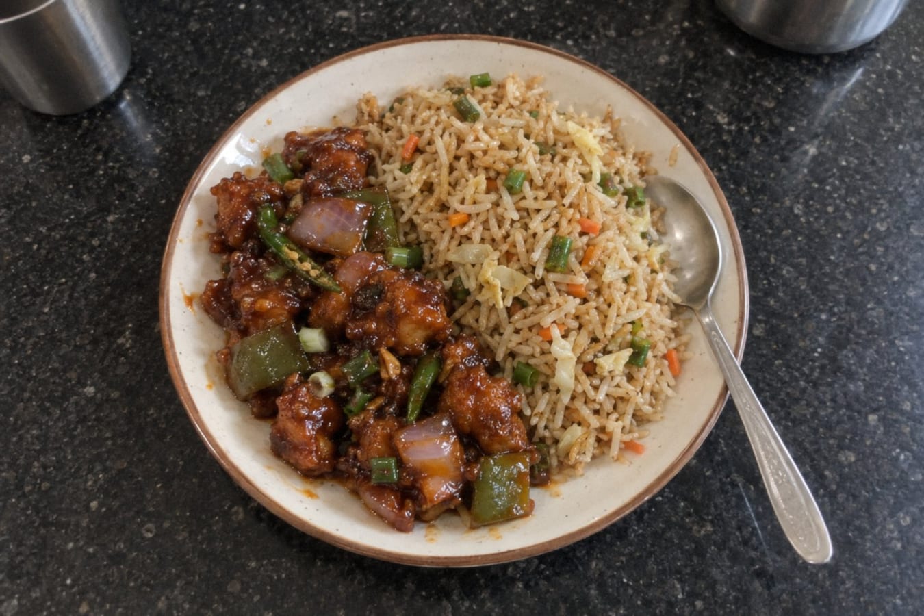 Chilli chicken with veg fried rice