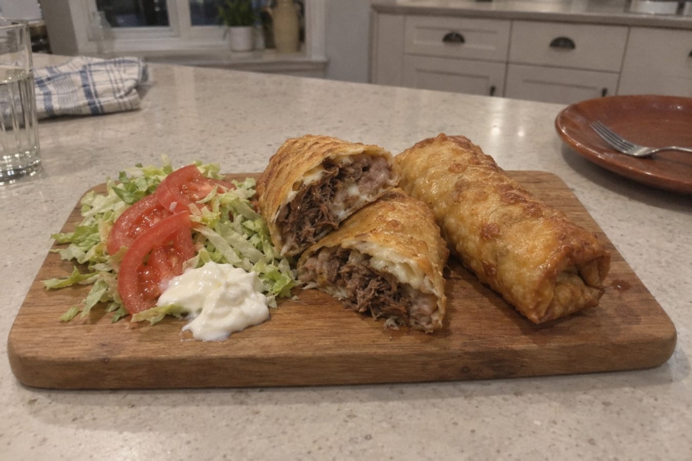 Chimichangas – friterade burritos med machaca, bönor och ost