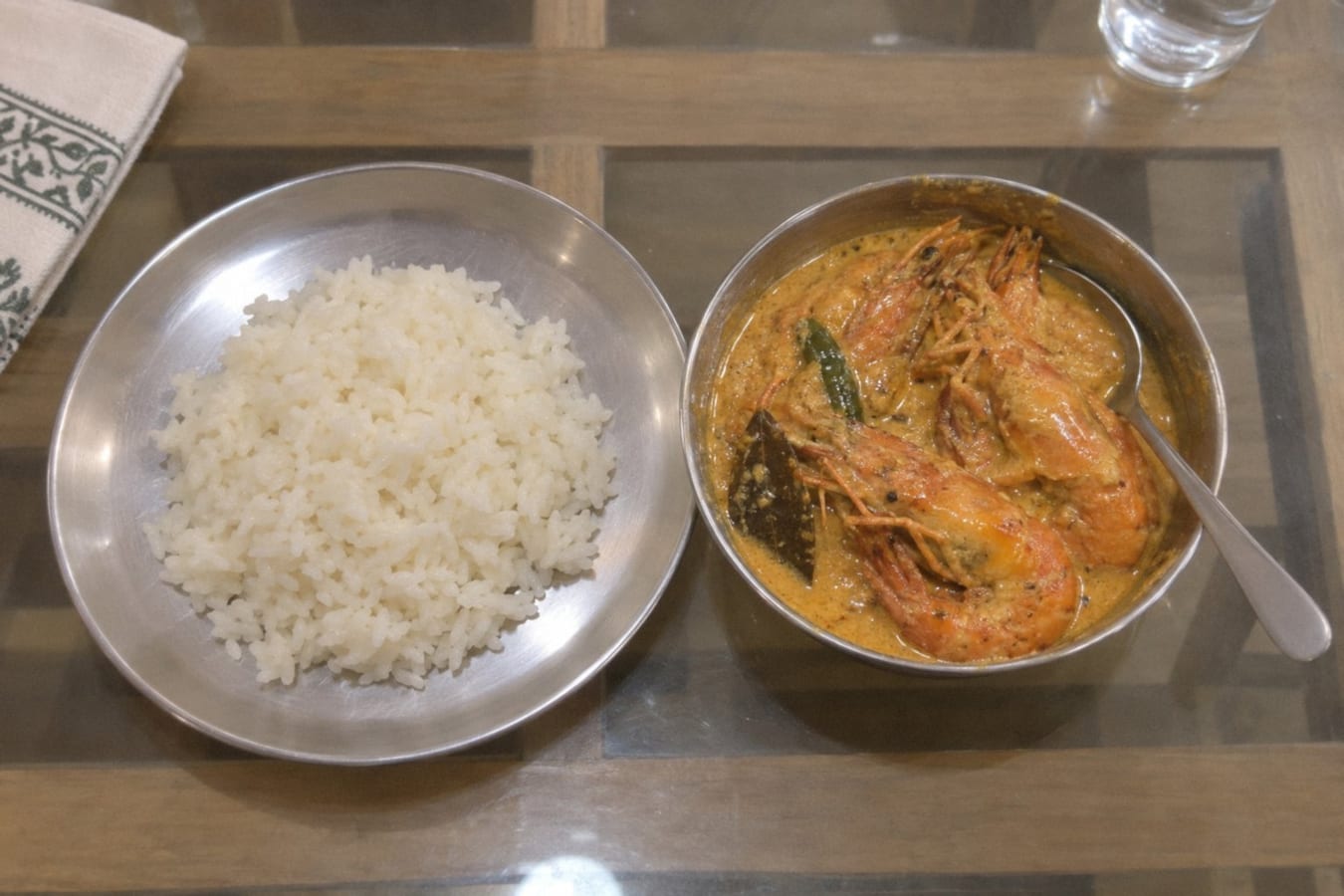 Chingri malai curry with rice