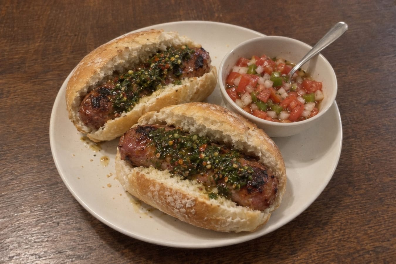 Choripán – grilled chorizo rolls with chimichurri