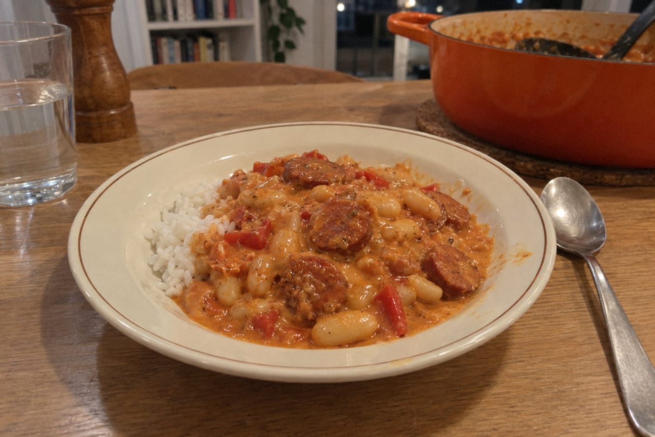 Chorizo and white bean stew with cream cheese