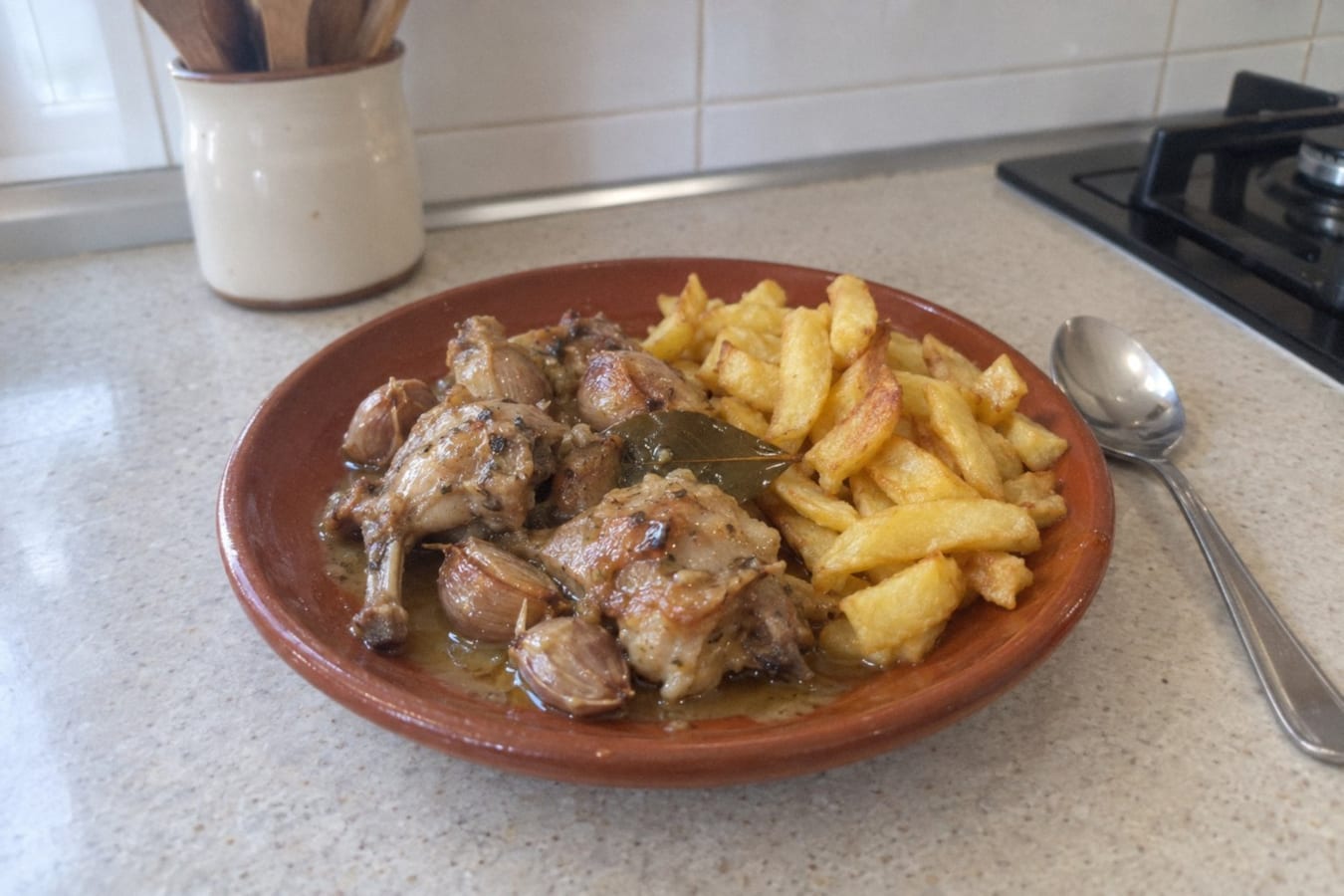 Conejo al ajillo – rabbit with garlic and white wine