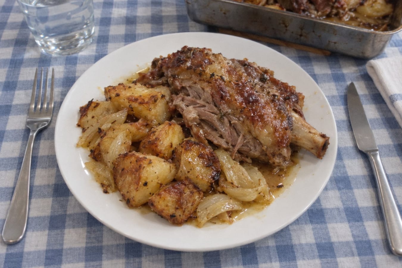 Roast lamb shoulder with potatoes