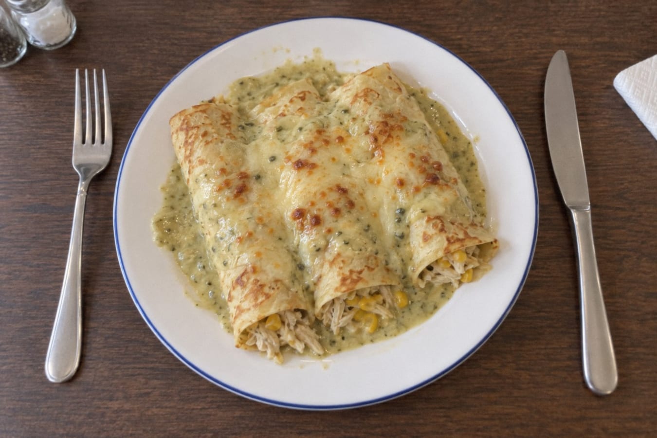 Crepas de pollo con salsa poblana