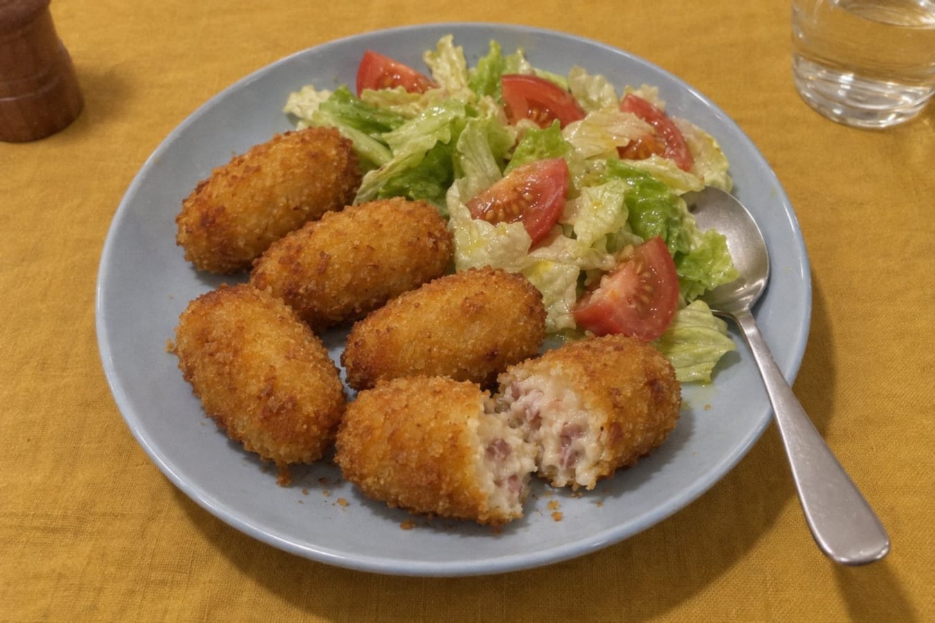 Croquetas – krämiga skinkkroketter med sallad