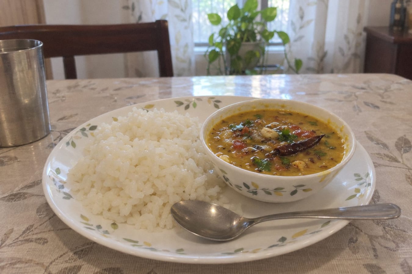 Dal tadka med ris – gul dal med kryddor stekta i ghee