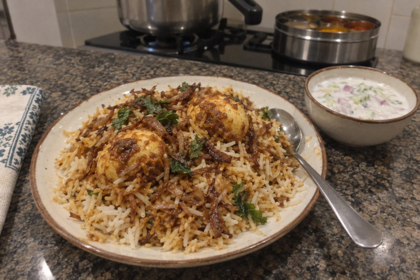 Egg biryani with raita