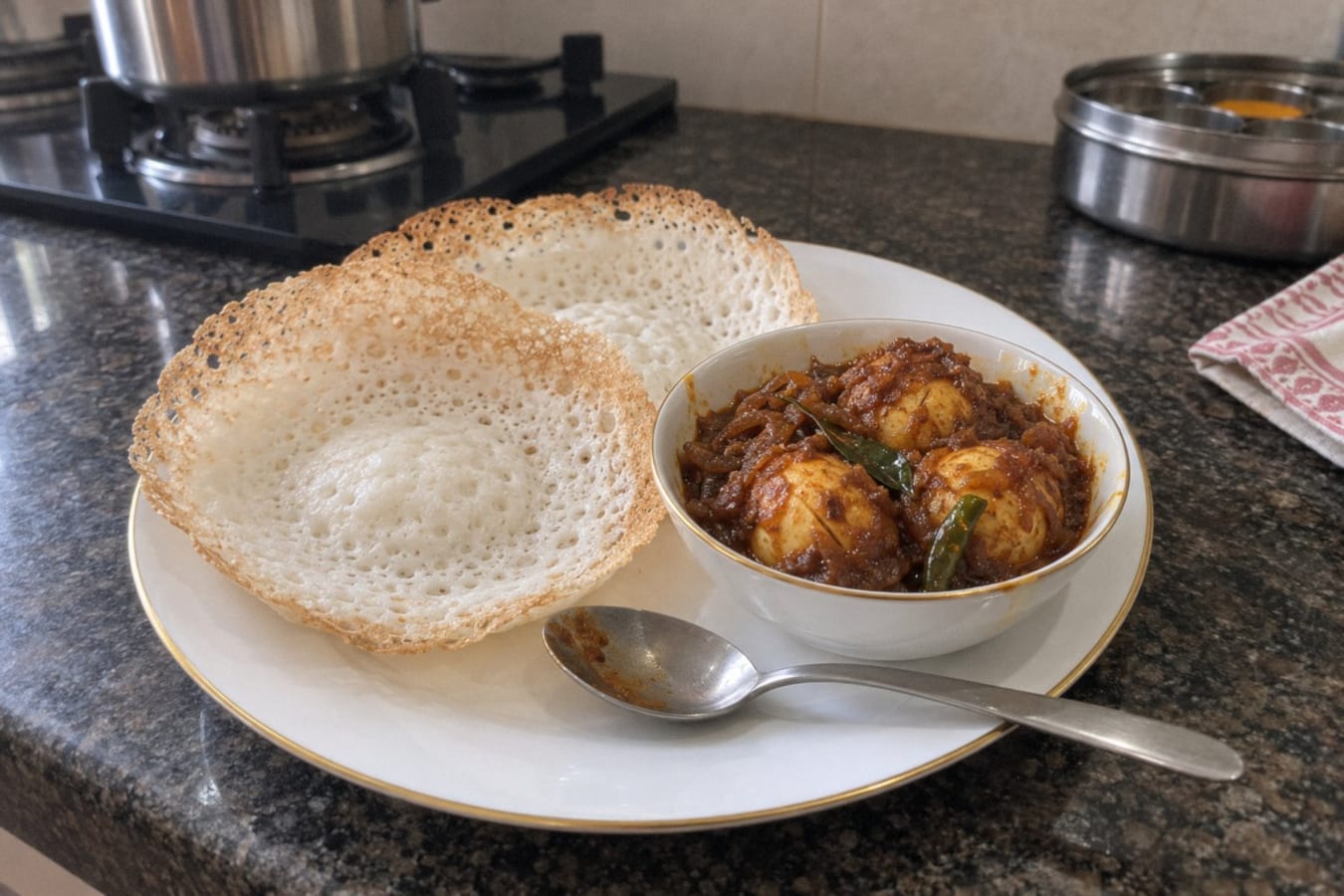 Kerala egg roast with appam