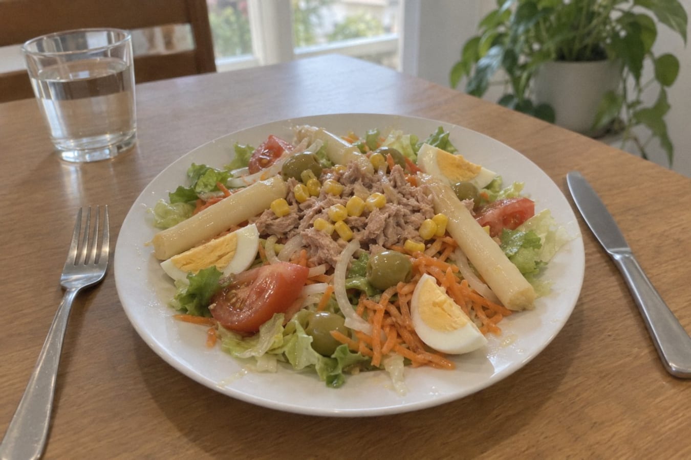 Ensalada mixta – sallad med tonfisk, ägg och sparris