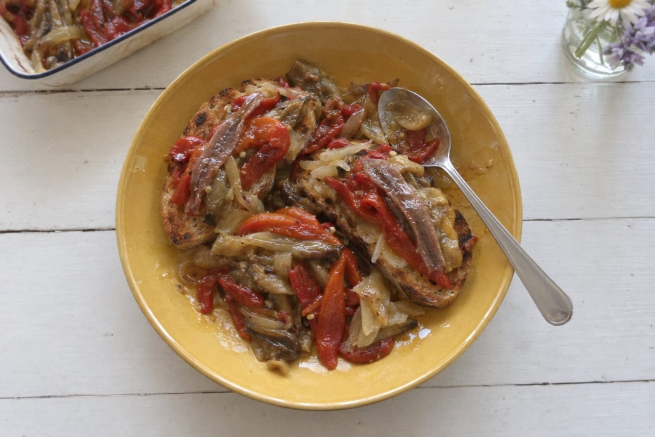 Escalivada – roasted aubergine, peppers and onion on toast