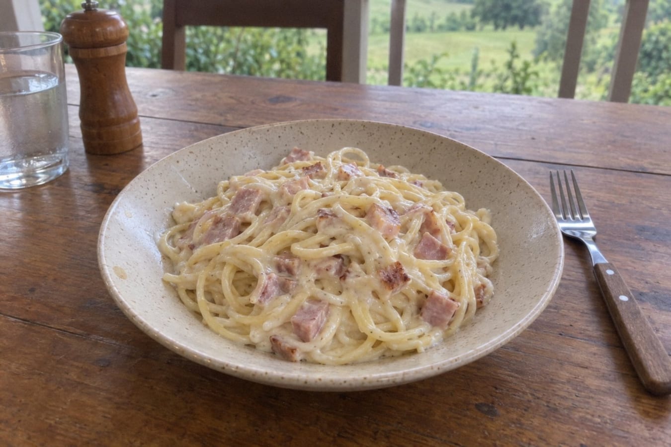 Espagueti blanco – spaghetti i gräddsås med skinka
