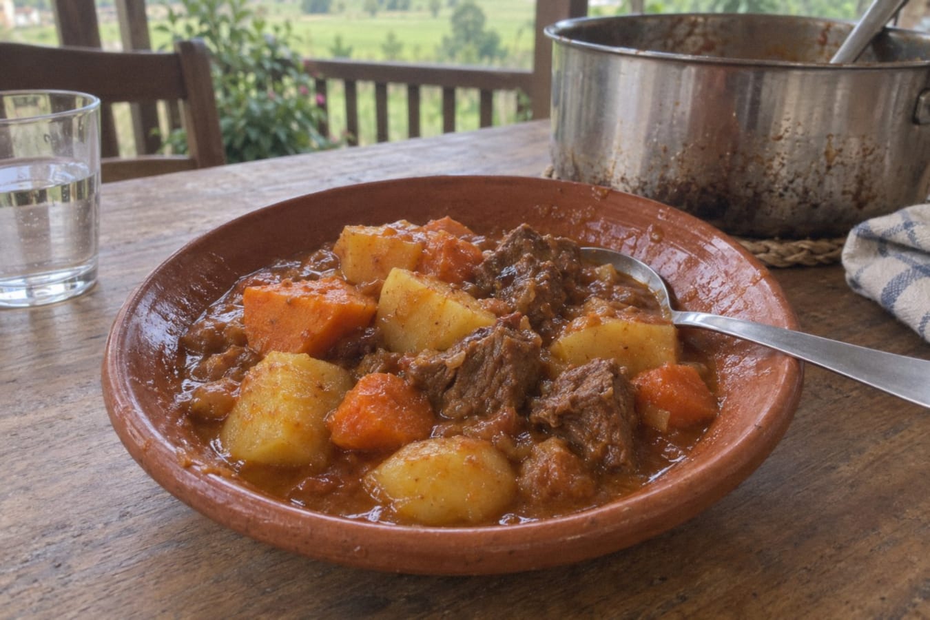 Estofado de carne con papas y boniatos