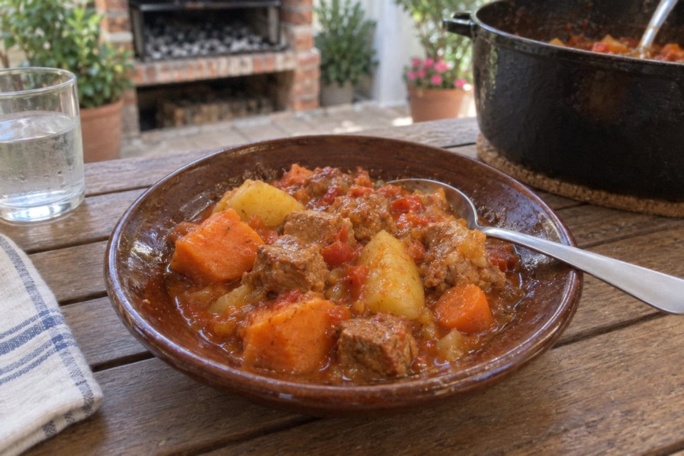 Estofado de cerdo con papas y boniatos