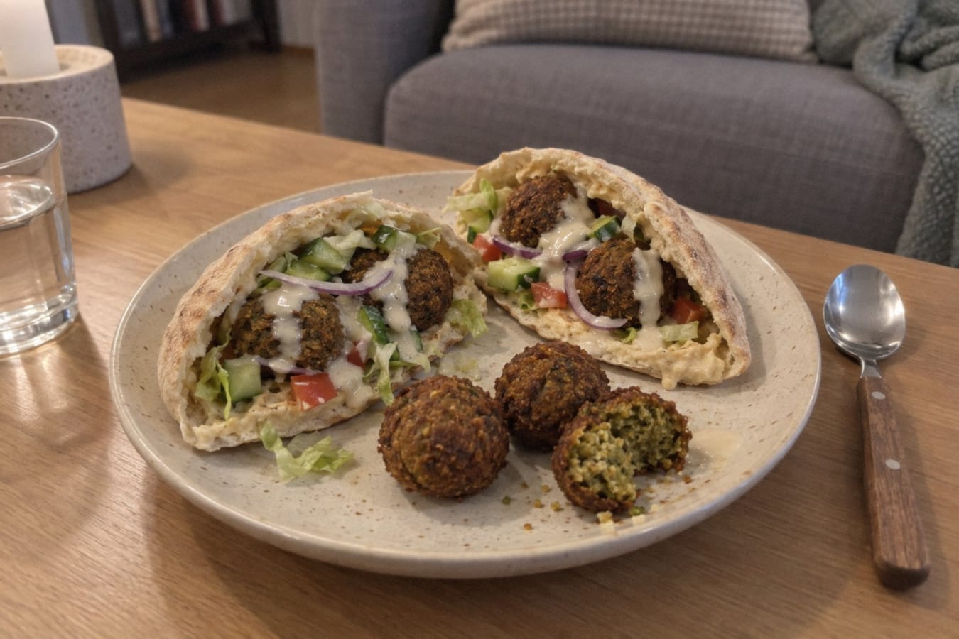 Falafel in pitta with tahini sauce