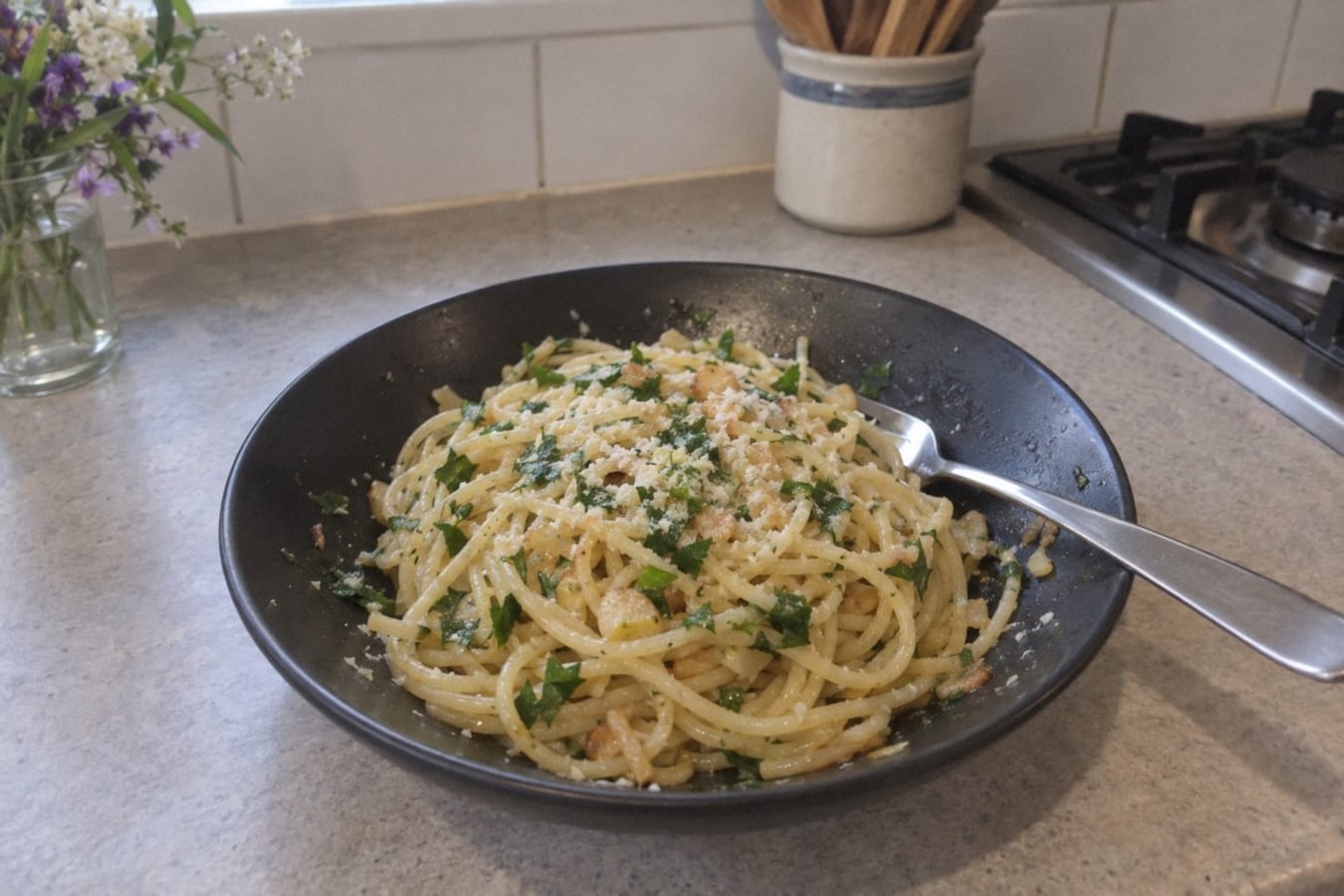 Fideos con ajo y aceite