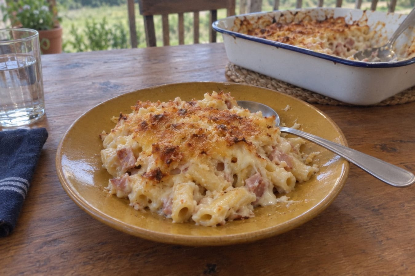 Pastagratäng med skinka och ost