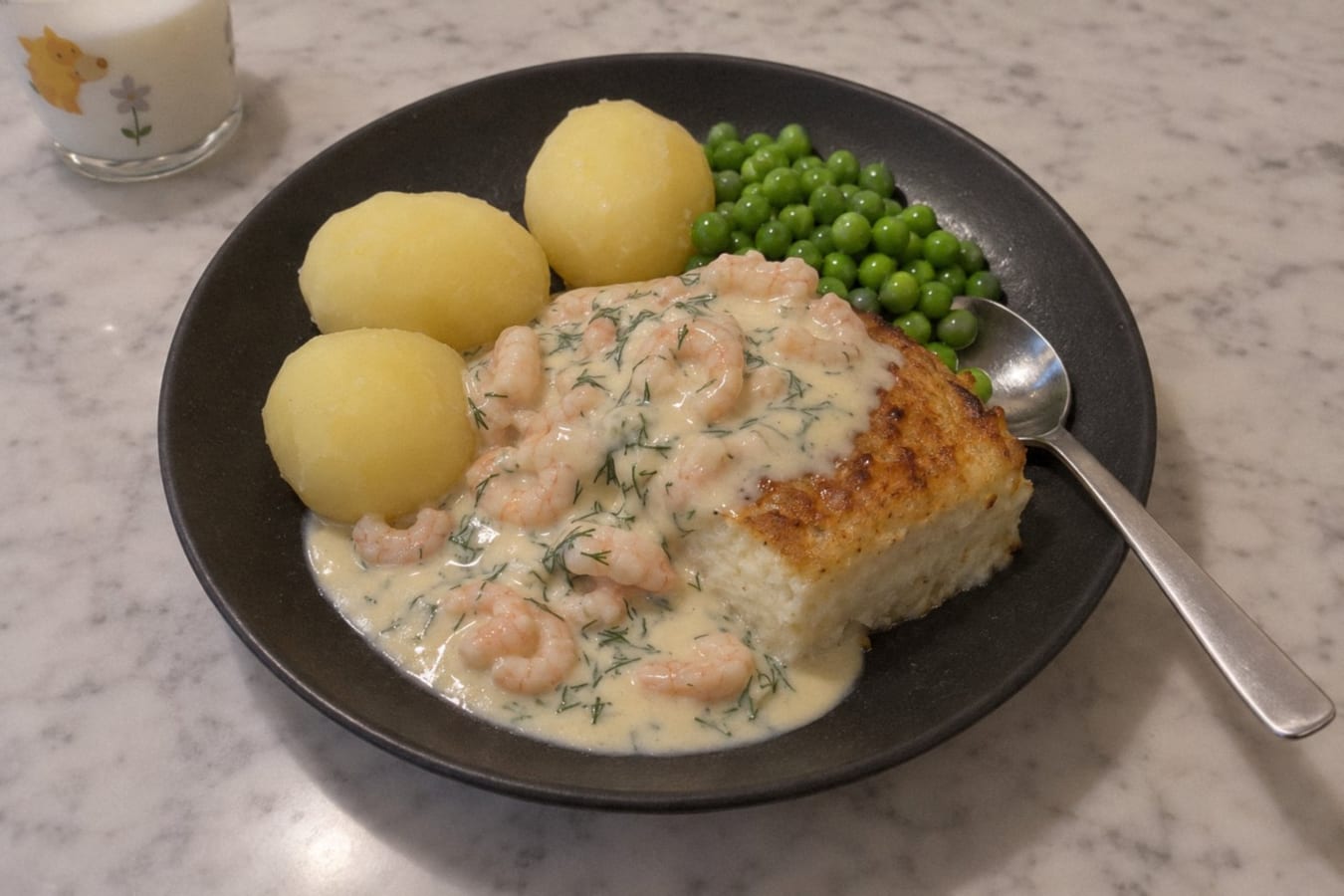 Swedish fish pudding with prawn sauce