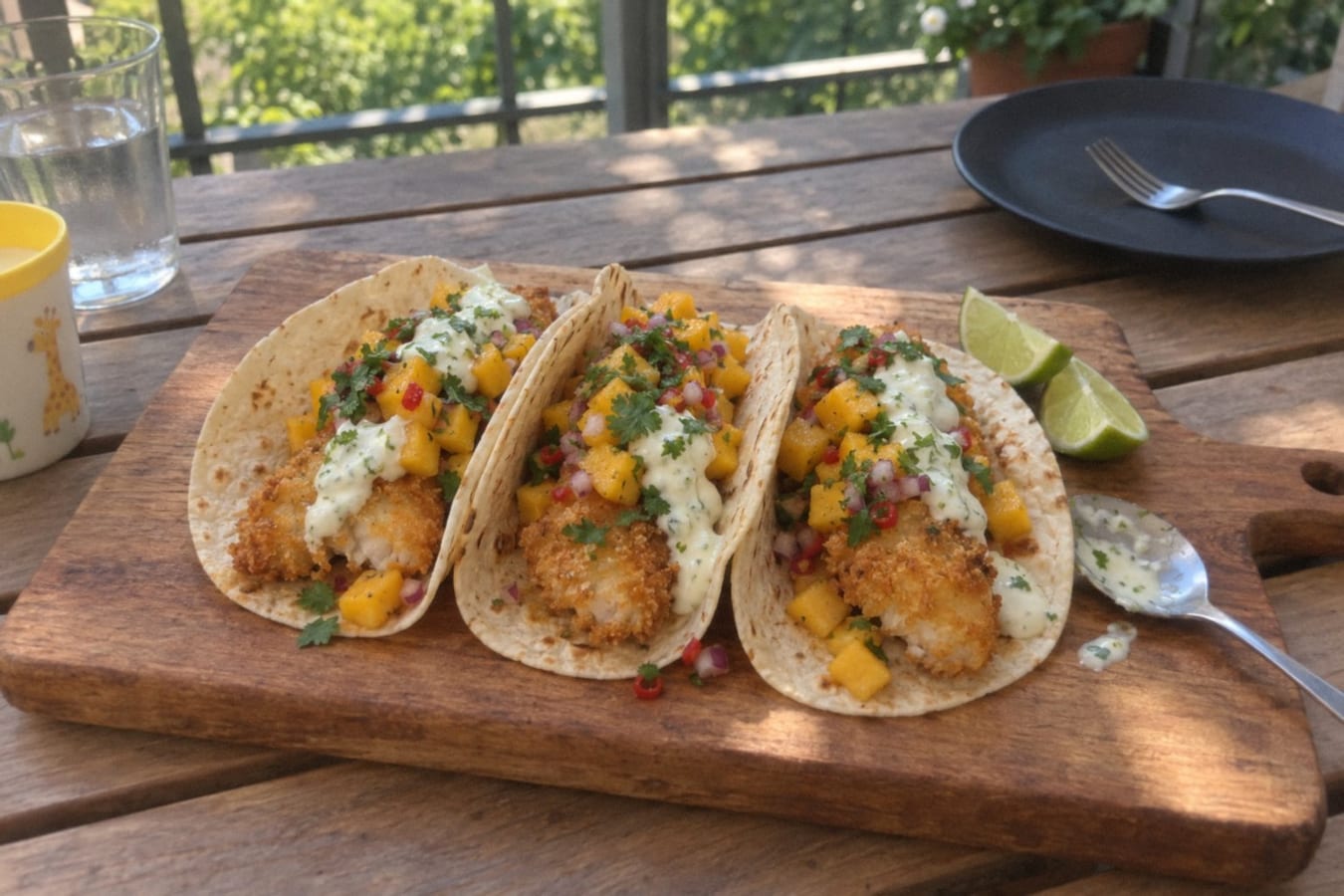 Fisktacos med mangosalsa och limecrème fraîche