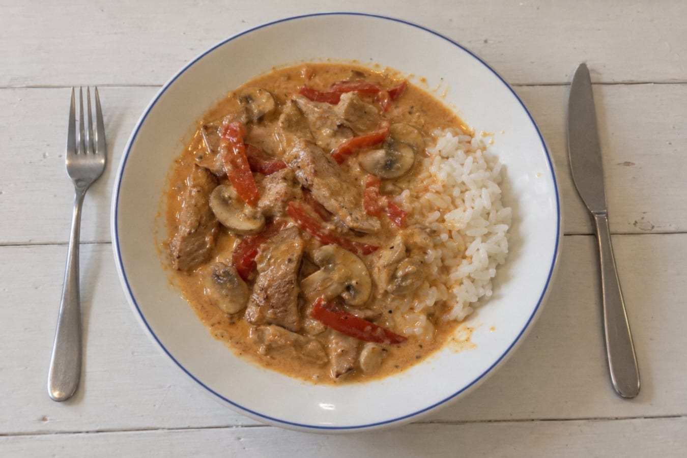 Creamy pork tenderloin stew with mushrooms