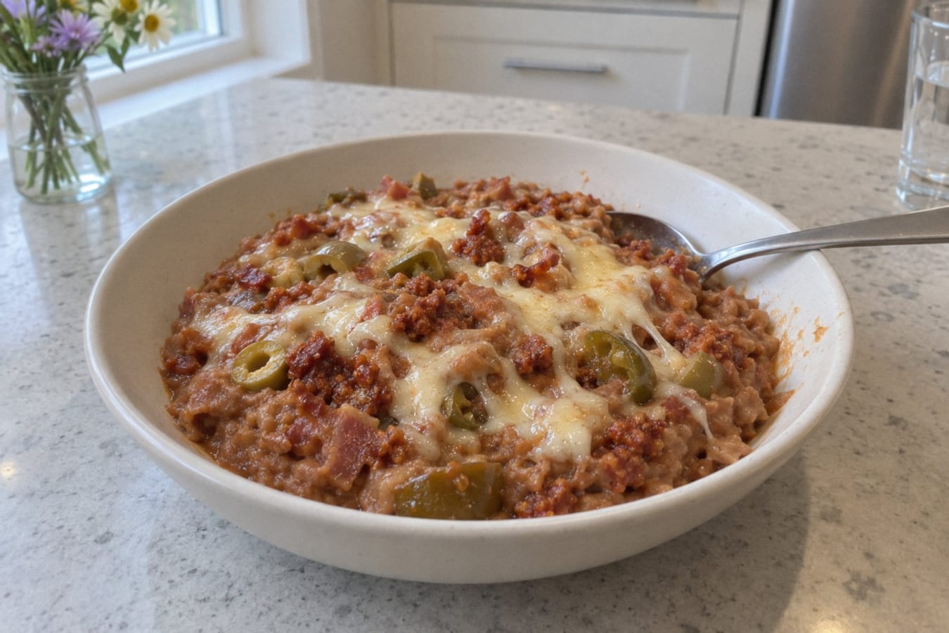 Frijoles puercos – refried beans with chorizo, bacon and cheese