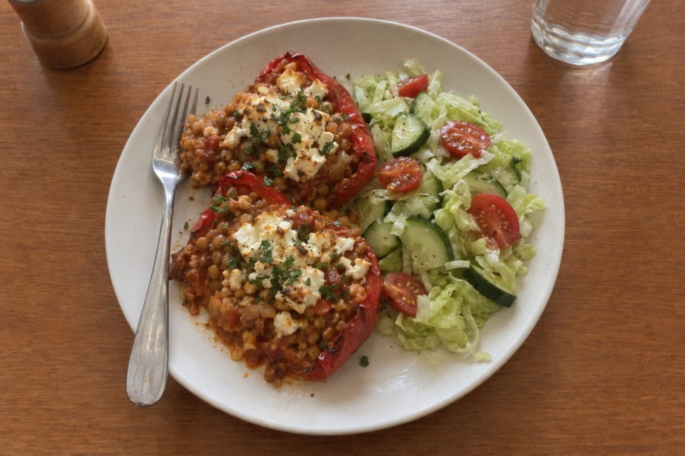 Pimientos rellenos de lentejas y queso feta