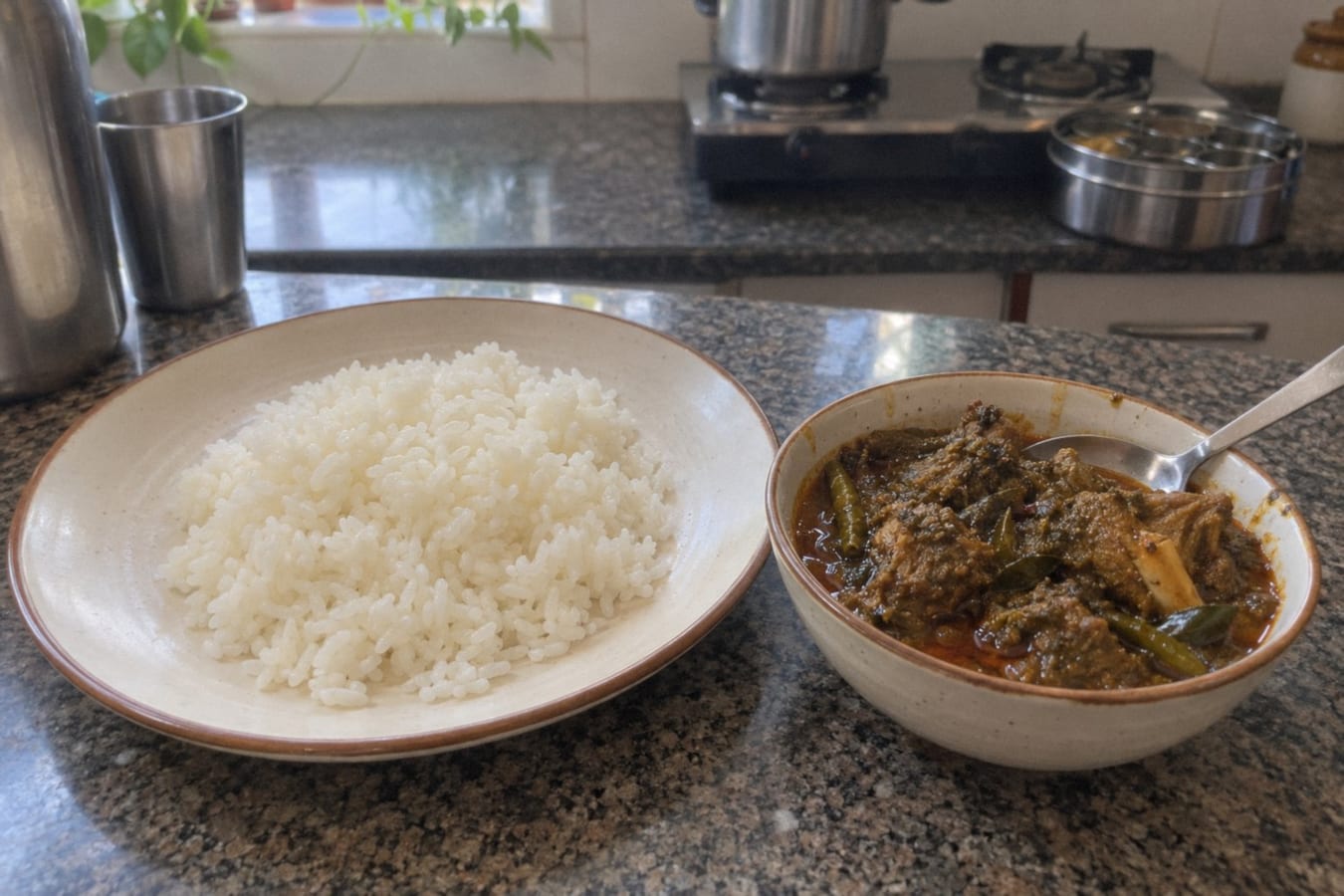 Gongura mutton with rice