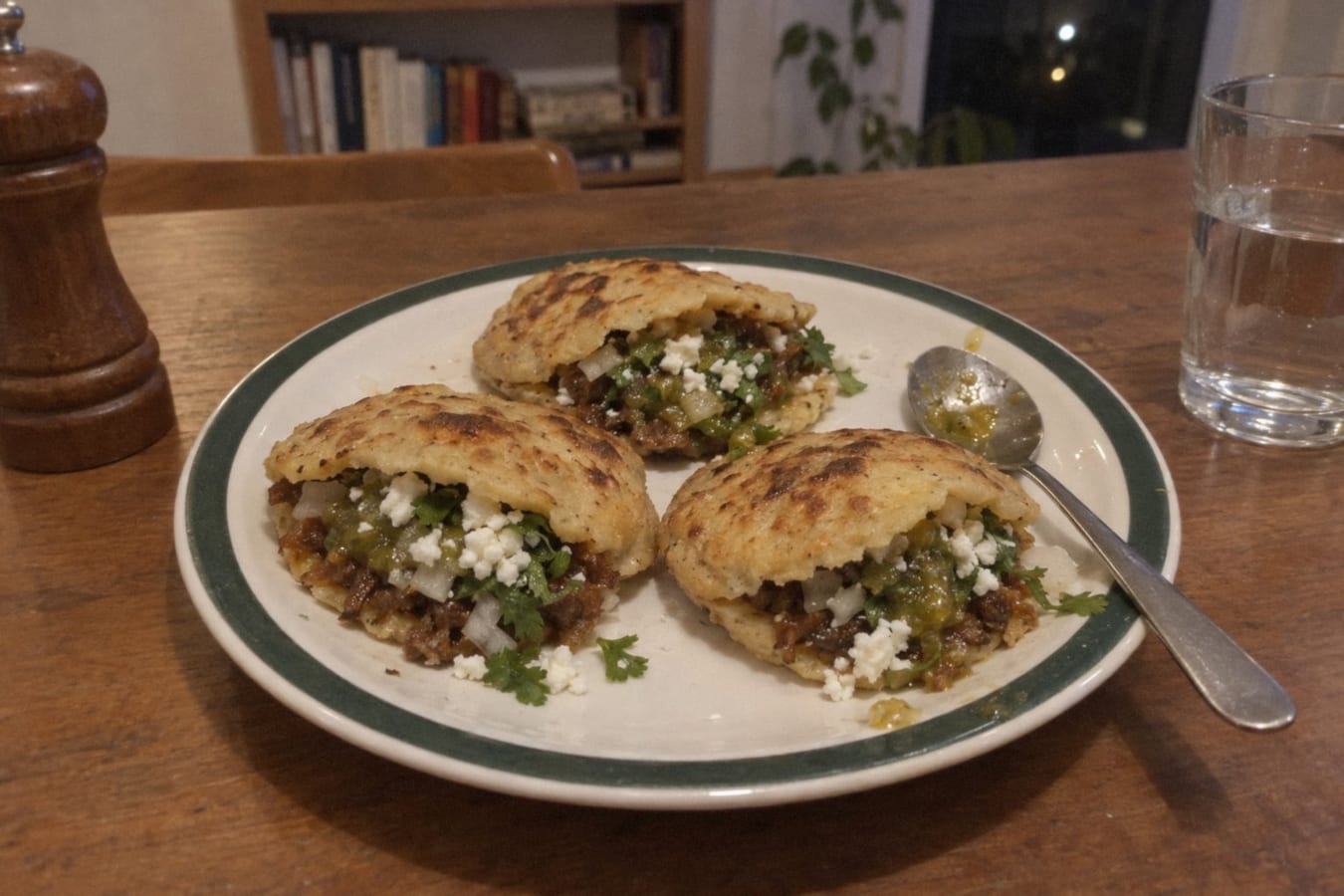 Gorditas – masa cakes stuffed with chicharrón and green salsa