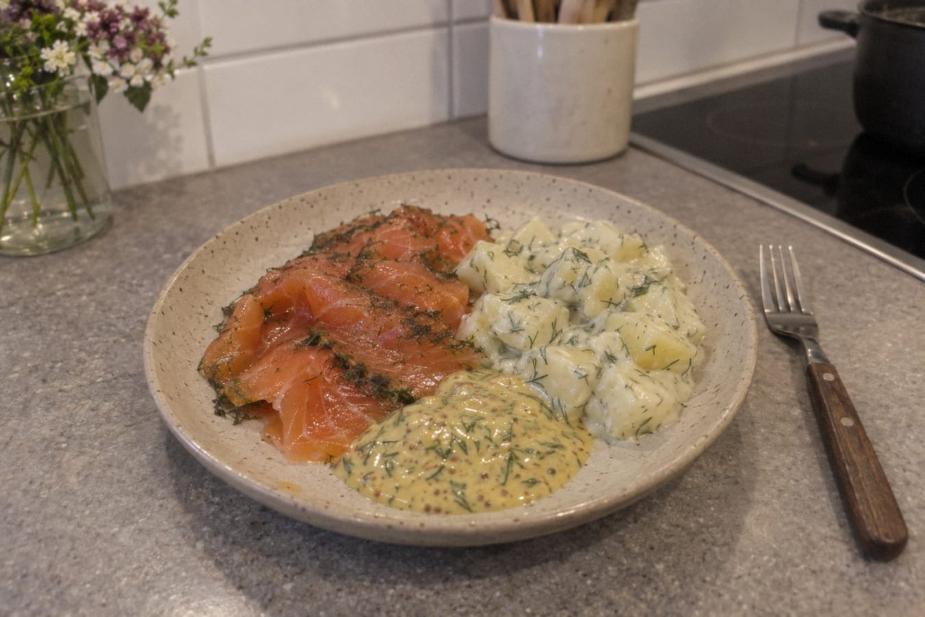 Gravad lax med hovmästarsås och dillstuvad potatis