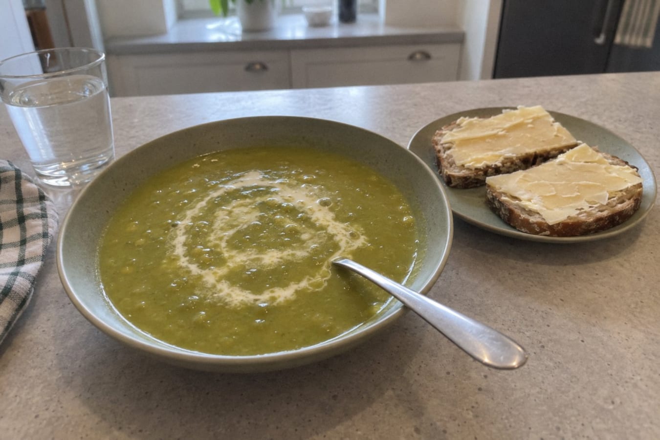 Grön ärtsoppa med ostsmörgåsar
