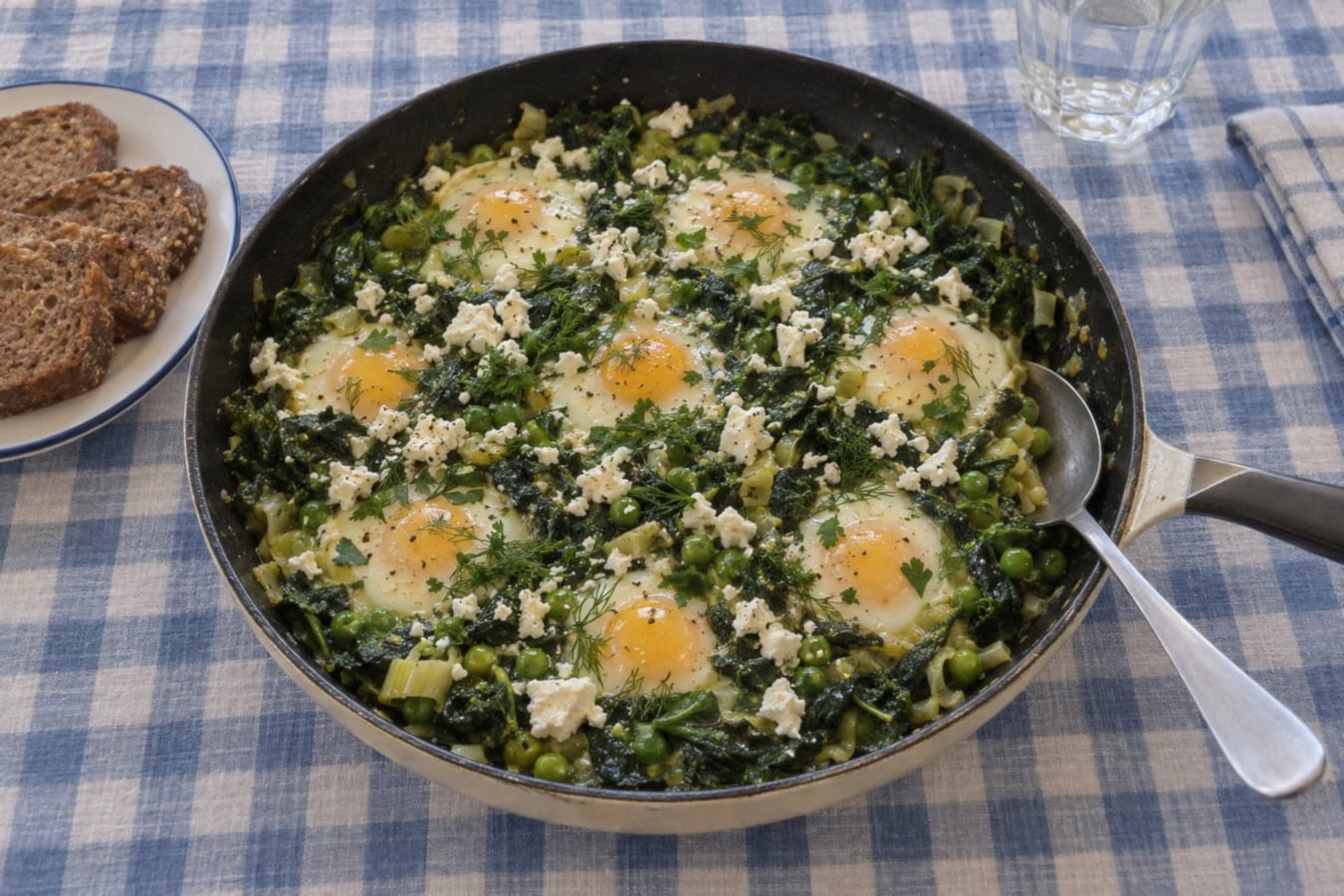 Green shakshuka with spinach and feta