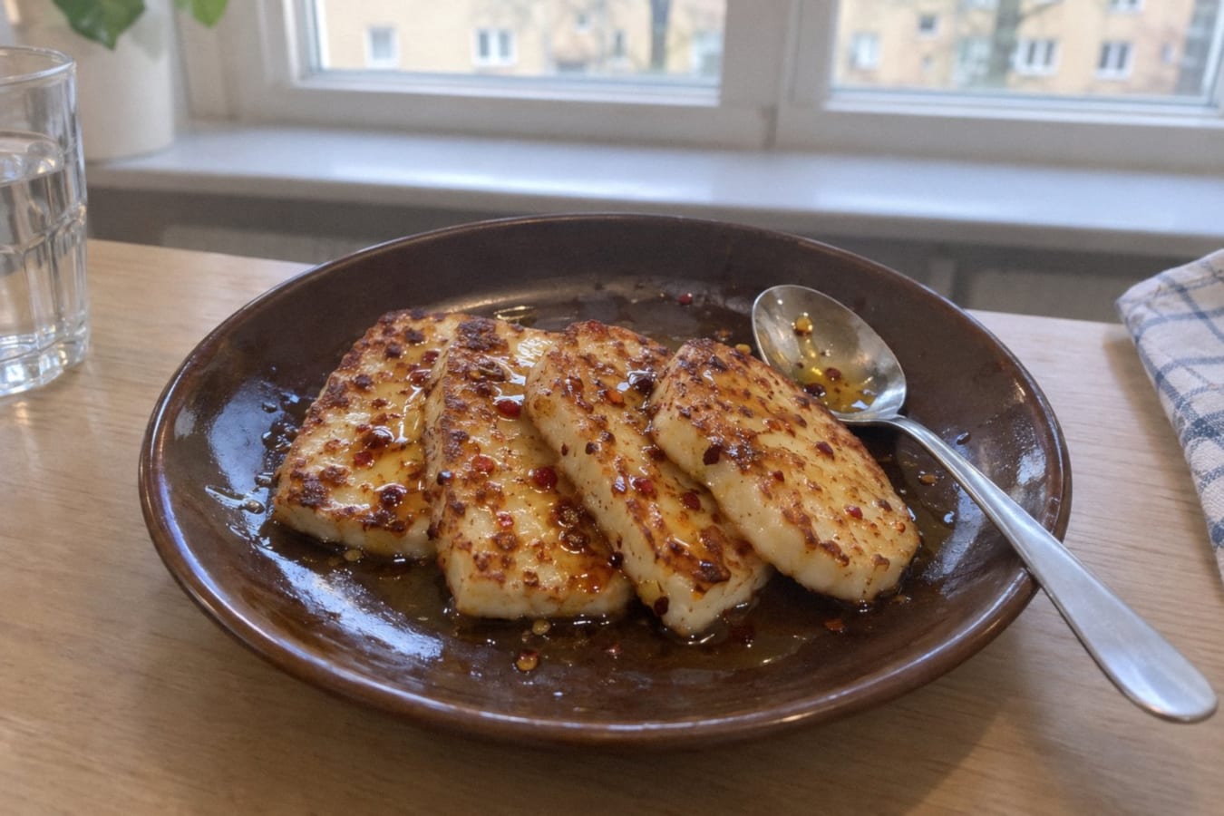 Halloumi con miel picante