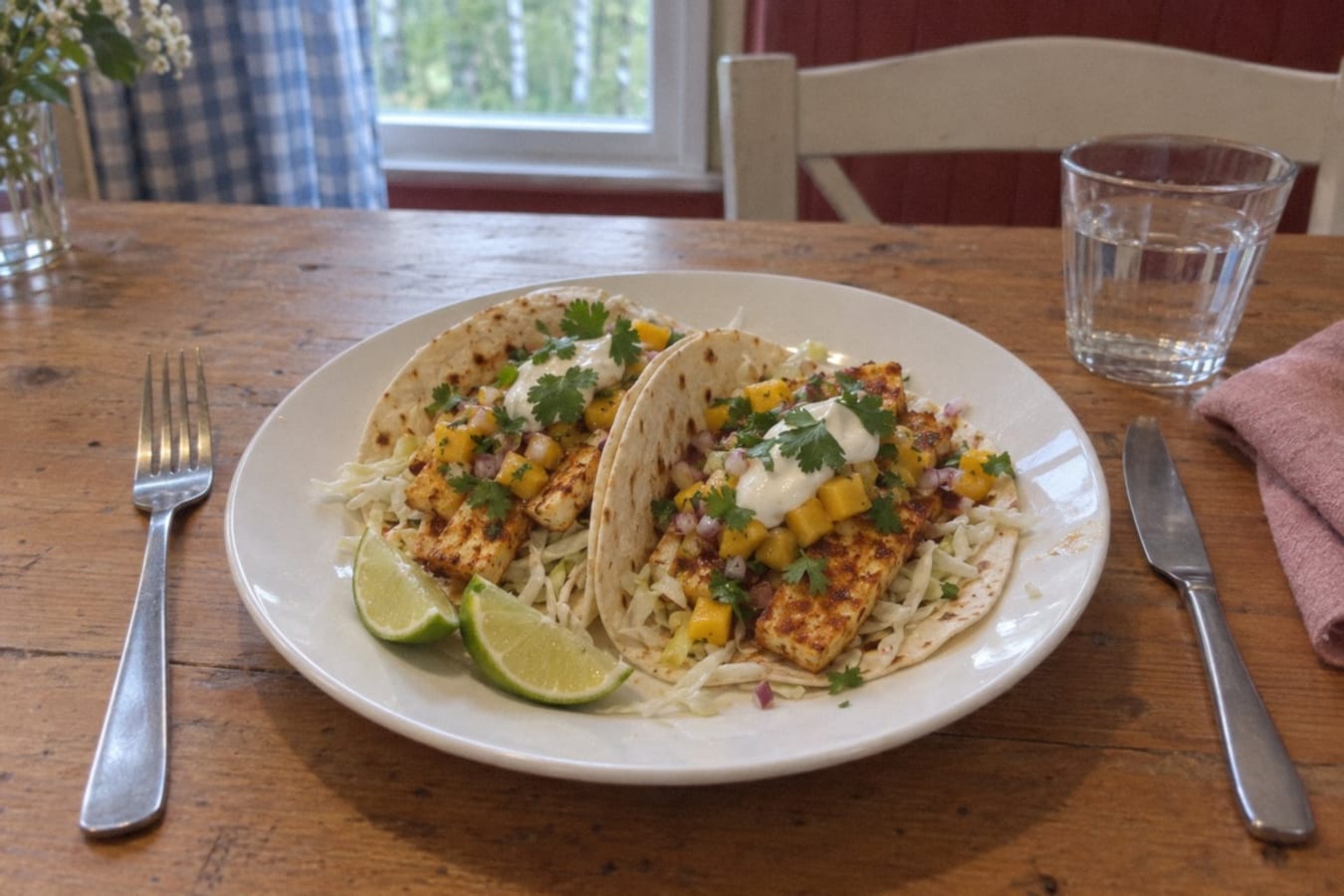 Halloumi tacos with mango salsa