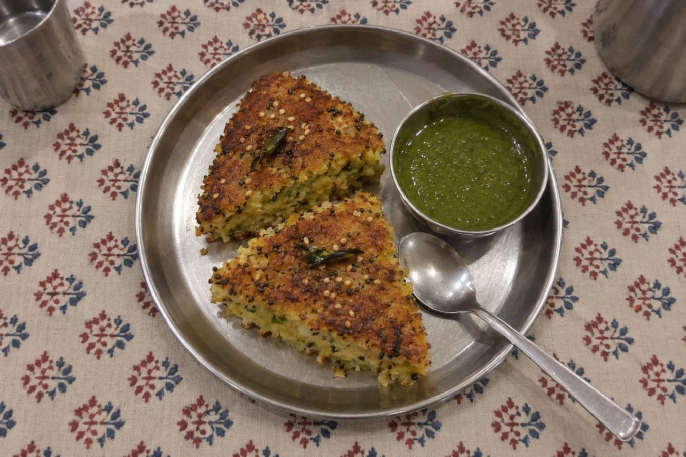 Handvo with green chutney